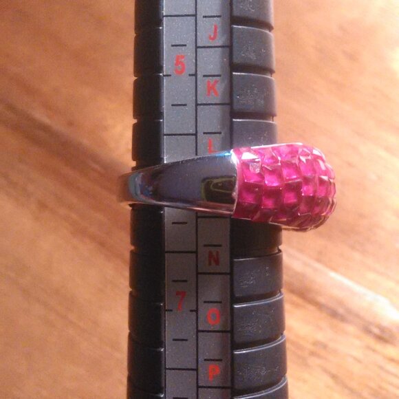 Simulated Ruby Color Diamond Sterling Silver Ring (Size 6) - Picture 4 of 16